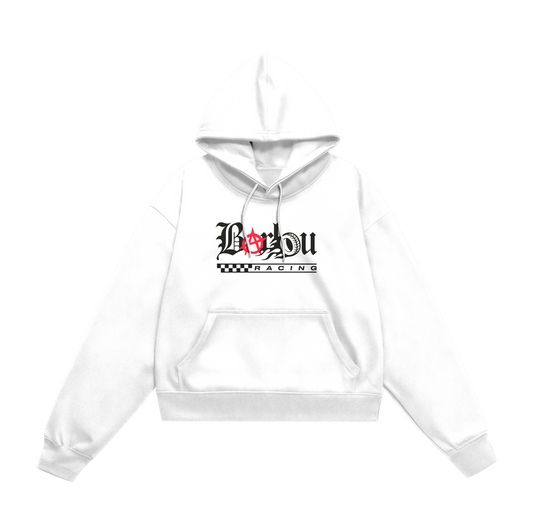 SWEAT-SHIRT CAPUCHE | "BARLOU RACING" - BLANC
