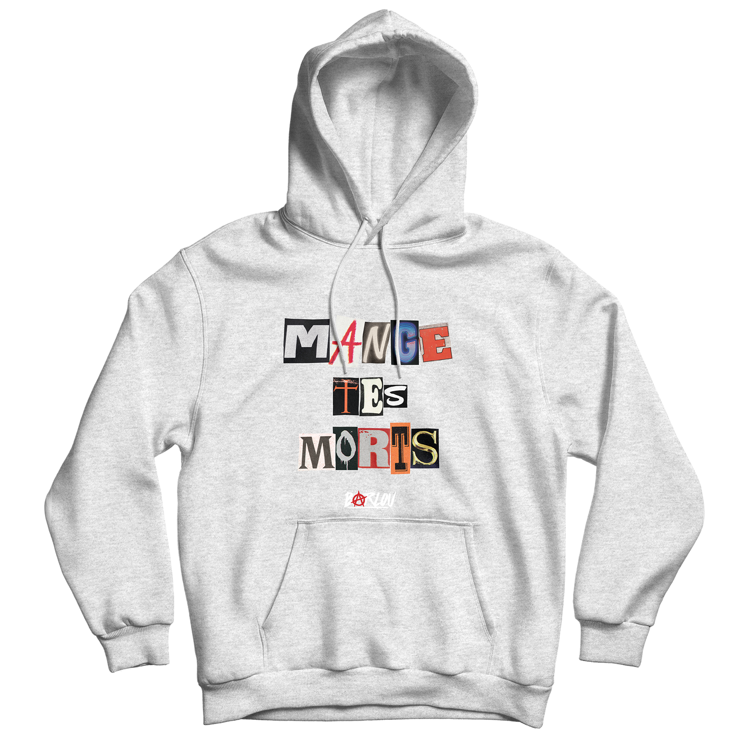 SWEAT-SHIRT CAPUCHE | "MANGE TES MORTS" - GRIS CHINÉ
